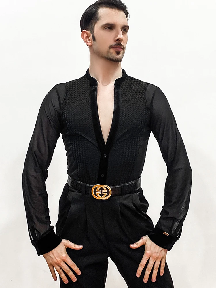 men Male latin ballroom pratice competition shirt  blouse ALW51