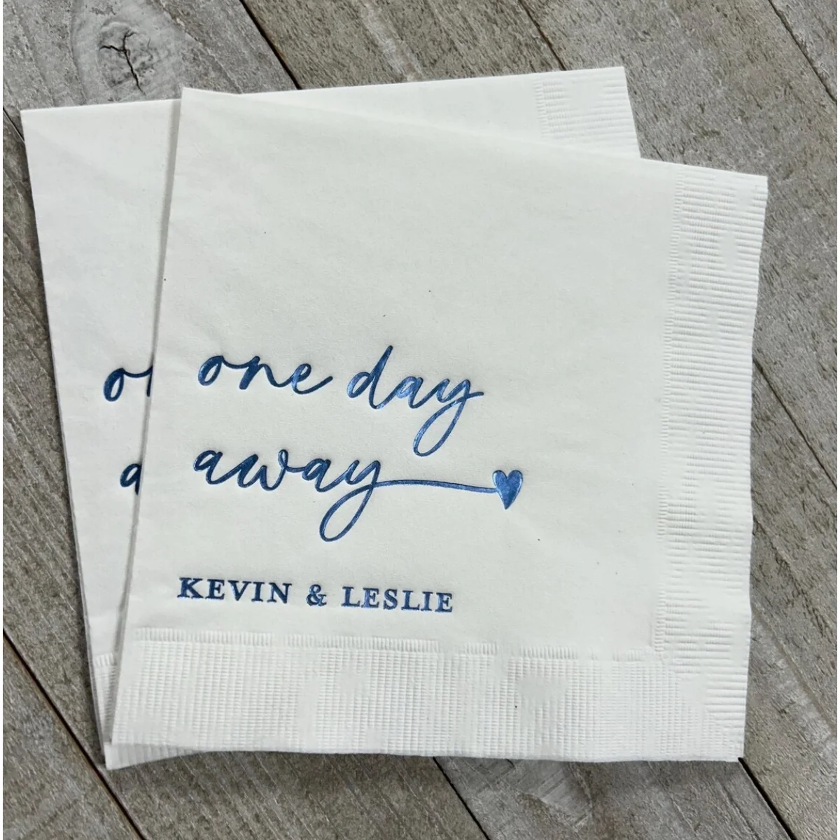 Personalized Rehearsal Napkins Custom Printed One Day Away Beverage Cocktail Luncheon Dinner Guest Towel Napkins Imprinted Foil