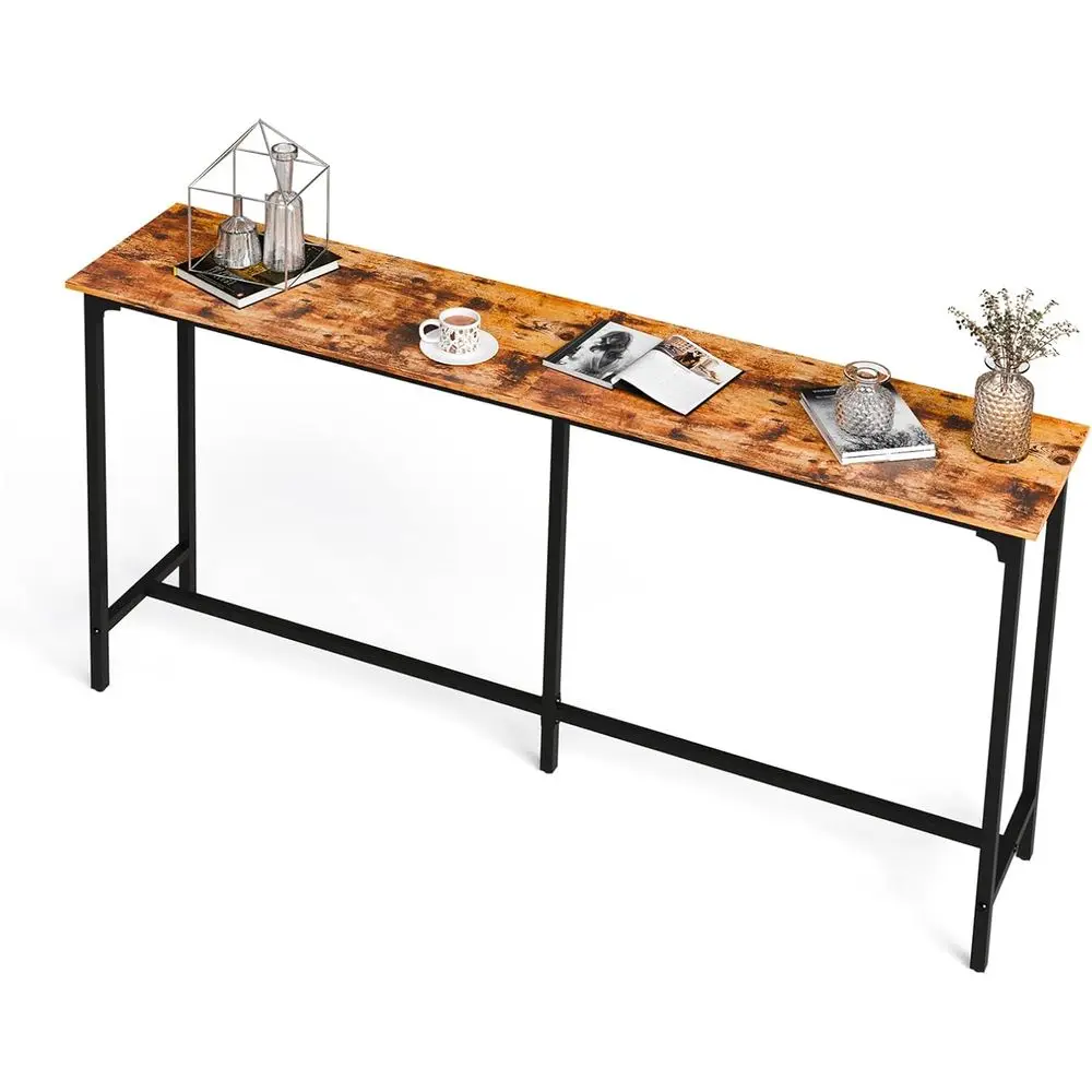 

71 High Wooden Counter Height Pub Table, Narrow Design for Kitchen, Living Room, Dining, and Entryway, Multi-Purpose Use, Brown