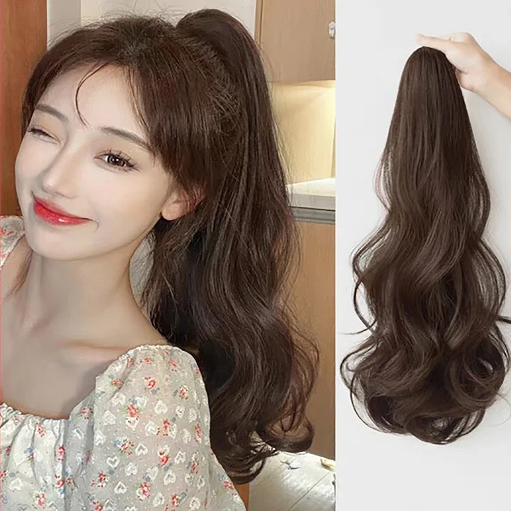 synthetic wig Natural Women Fluffy Long Curly High Ponytail Grab Clip Wig Hottie Girls Invisible Waves Horsetail Extensions