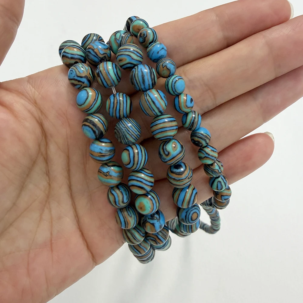 6 Colors Synthetic Stone Blue Lace Malachite Round Loose Beads 15