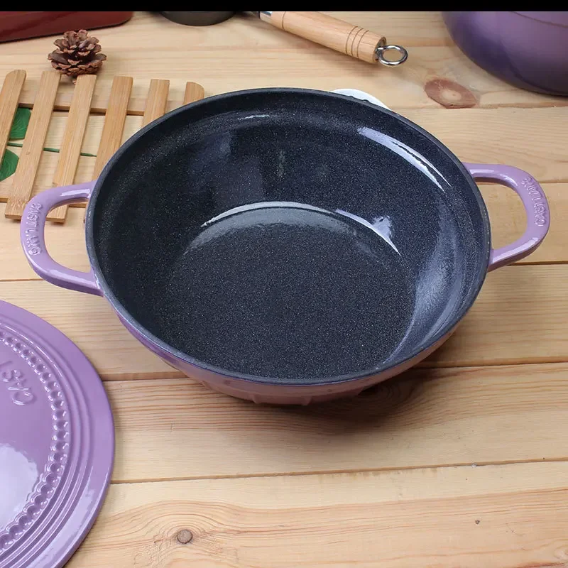 High-Value Enamel Pot Non-Stick Soup Pot Purple Cast Iron Cookware Efficient Heat Distribution Durable Kitchenware