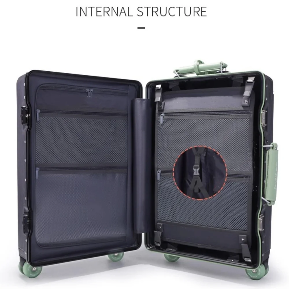 กระเป๋าเดินทางเปิดด้านหน้ากรอบอลูมิเนียม 20 "กระเป๋าใส่รถเข็นแบบพกพาพร้อมล้อเงียบสีสันสดใสปลั๊กชาร์จ USB กระเป๋าเดินทางแบบกลิ้ง