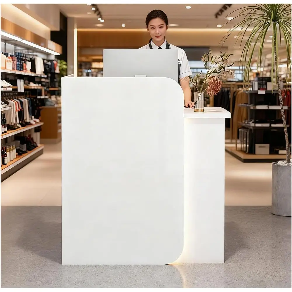 

Стойка ресепшн L-образная с запирающимся ящиком, для салонов красоты и одежды, правая, 39,4 дюйма