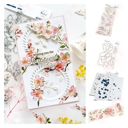 2024 Spring New DIY Metal Cutting Dies Stencil Diary Scrapbook Craft Engraving Making Stencil Sakura and Sakura Stickers,plants