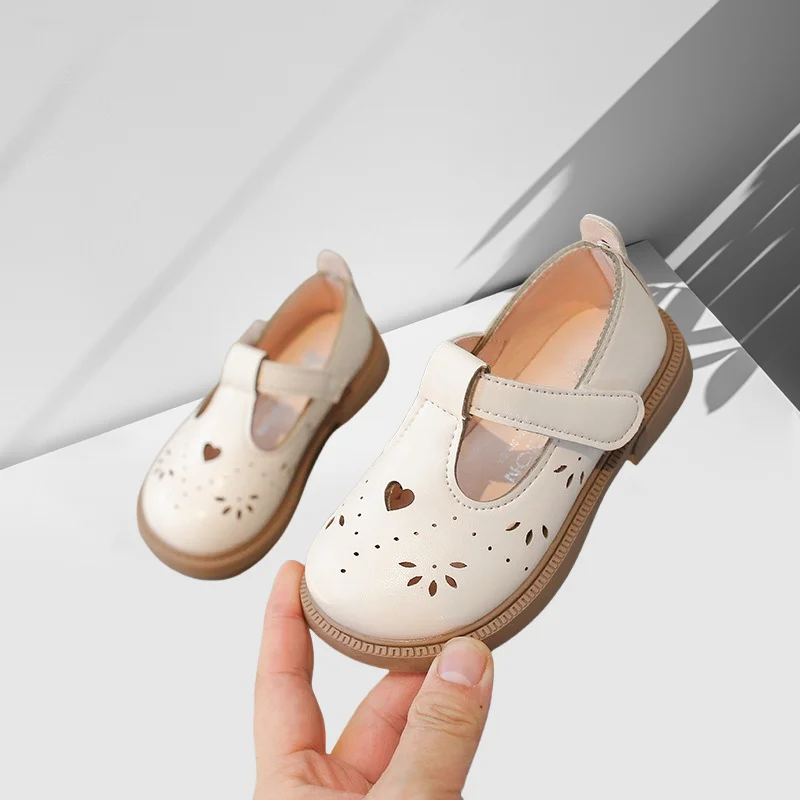 Girls Leather Shoes Fashion Cut-outs Kids Shoes Casual Autumn Children Girls Princess Shoes Non-Slip Size 21-30