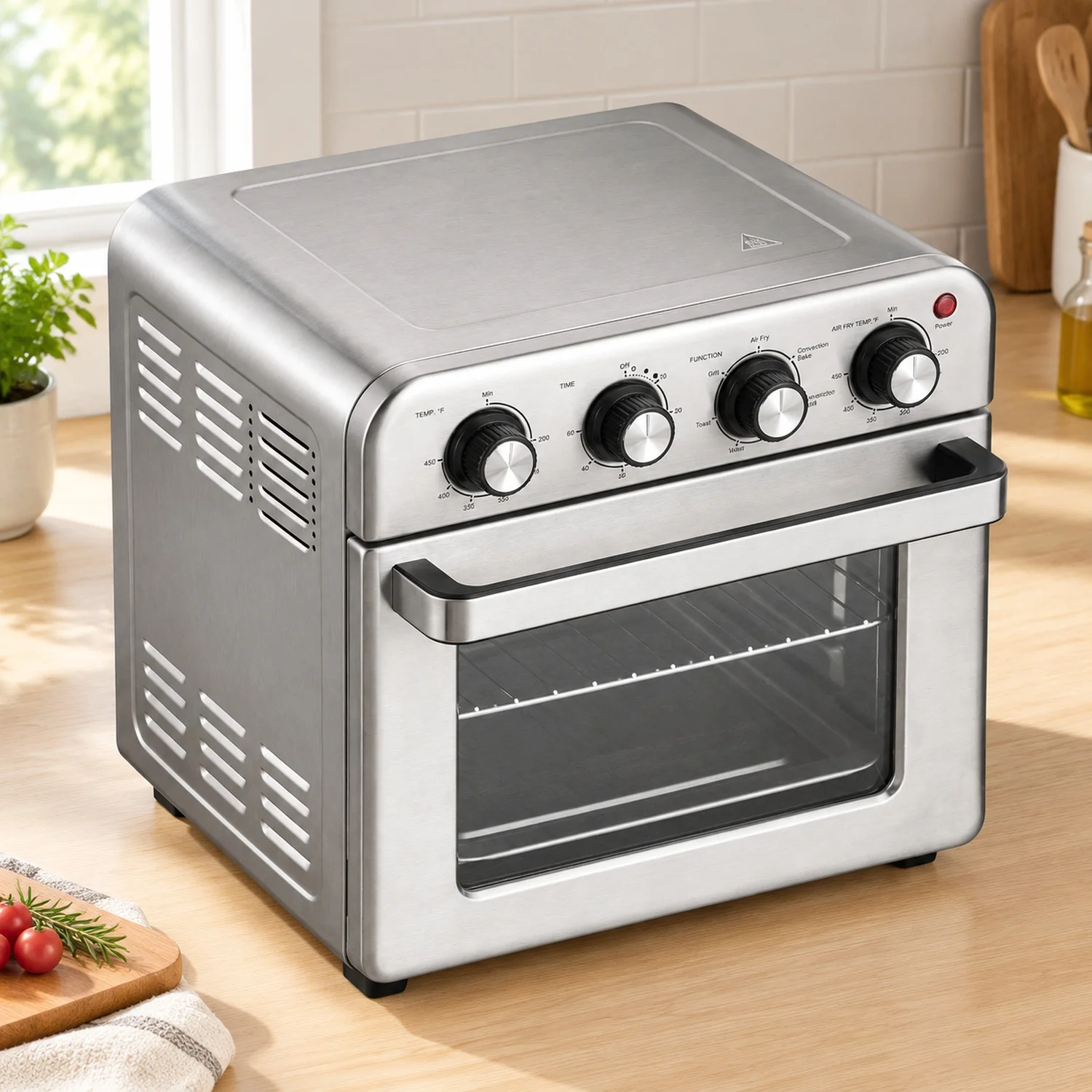 7-IN-1 Air Fryer Toaster Oven, 18L Convection, 1700W Stainless Steel Countertop Combo with Grill, Pizza Pan, Gloves, 6 Slices