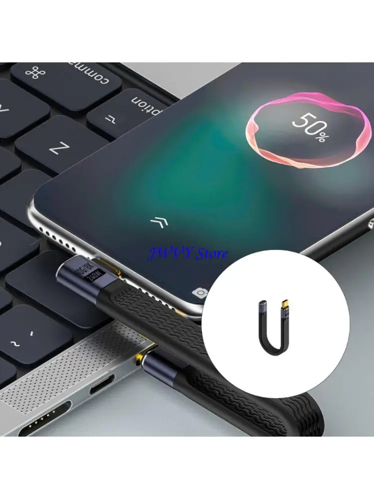 573A 240W USB C Cable carga 40Gbps Transferencia datos corta resistente a curva cordón flexible para dispositivos