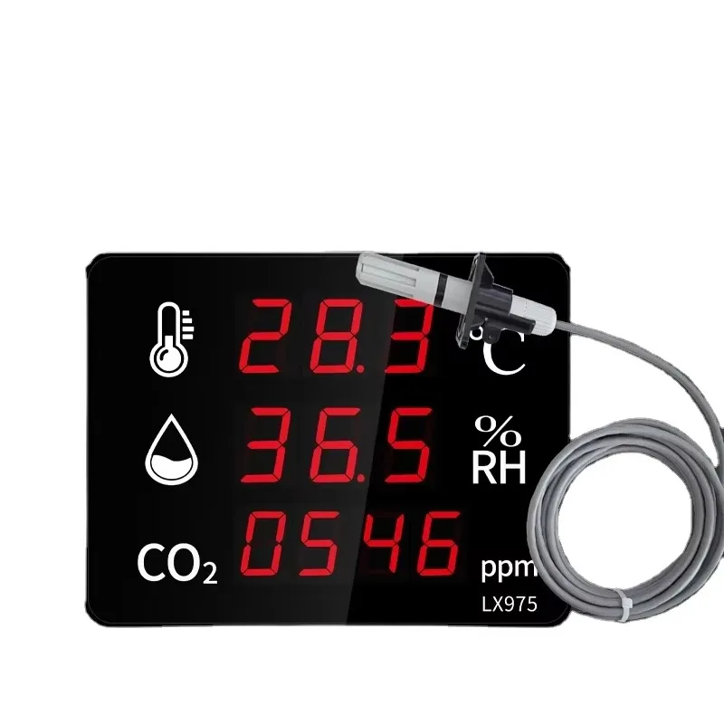 Air Quality Detector, Carbon Dioxide Thermometer, Carbon Dioxide Gas Monitor, Greenhouse Farming Alarm LX975-C