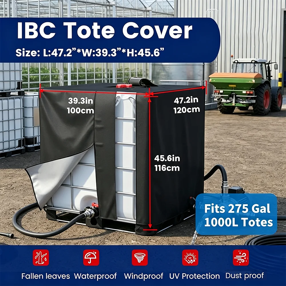 Housse de protection pour réservoir IBC 1000L, toutes saisons, en tissu Oxford 210D, imperméable, avec bande transparente pour la surveillance du niveau d'eau