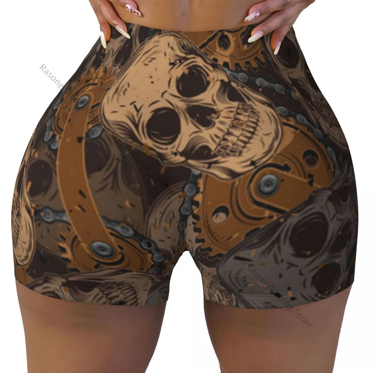 Sexy tight hip sports shorts Camouflage With Skulls Rusty Mechanism fitness women's comfortable yoga shorts