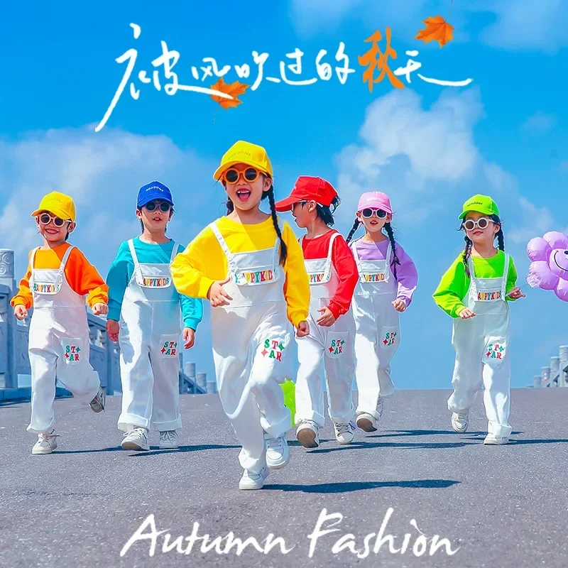 

Kids Ballroom Stage Outfits Dancing Clothes Jazz Hip Hop Costumes for Girls Boys Dancewear Street Dance Wear T Shirt Overall