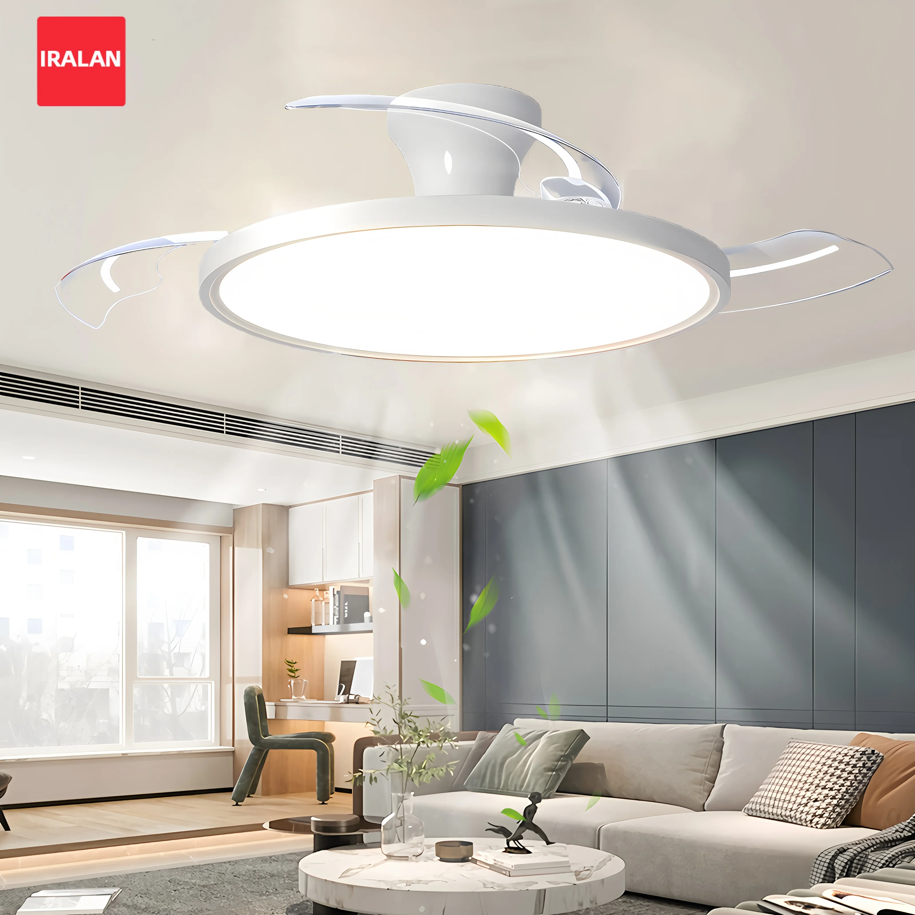 Silent Ceiling Fan Light for Bedroom Decorative Lighting Lamp Air Invisible Blade Retractable Smart Ceiling Fan with Light