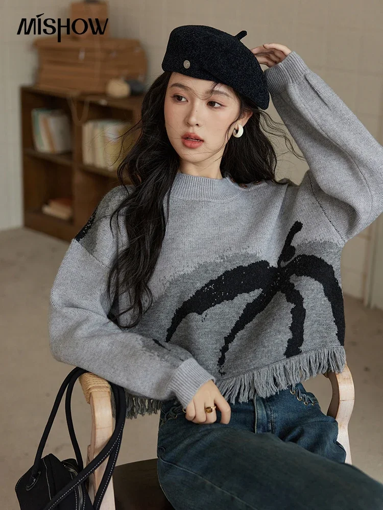 MISHOW Tassel Knitted Sweater Women Fashion Half High Neck Pullover Sweater 2024 Autumn Winter Premium Casual Top MXD43Z0680