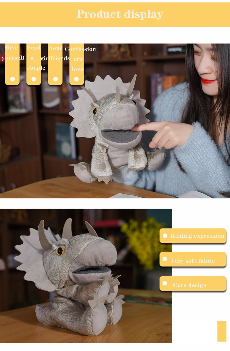 Niedliche Dinosaurier-Fingerpuppen für Kinder können ihre Münder bewegen und öffnen. Handpuppen, die Lernen, lustiges Begleitspielzeug, Geschenk – Detail 10