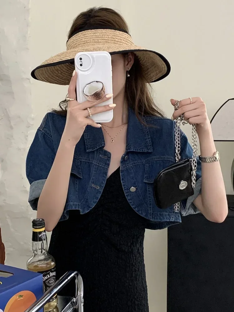 Summer Jackets for Women Crop Tops Short Sleeve High Waist Fashion Y2k Clothing  Ropa Mujer Streetwear Casual Denim Coat