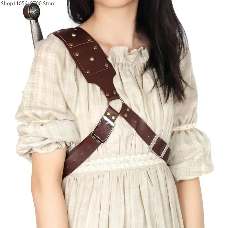 Back Shoulder Belt Scabbard Sword Holder Frog Carry Medieval Costume Cosplay Prop Accessory Rapier Waist Faux Leather Case