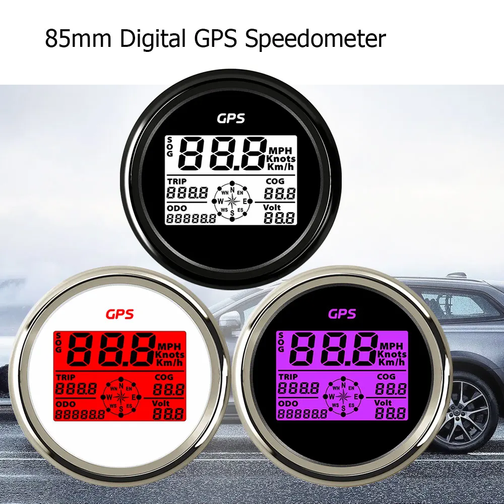 

RHAXEL 85mm Speedometer GPS Odometer Gauge 0-999km/h knots MPH for Auto Racing Sailboat RV with 8 Colors Backlight 12V 24V