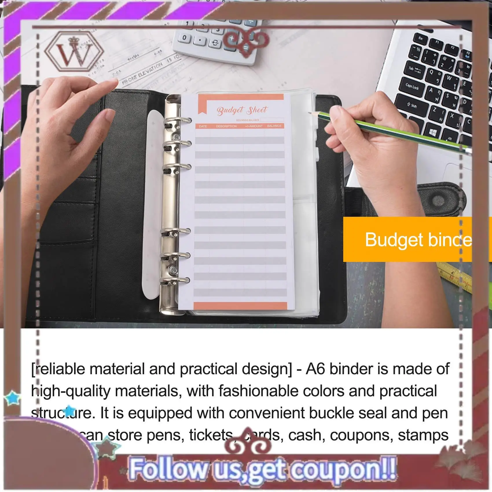 Новейшая бюджетная папка, органайзер-планировщик для ноутбука A6 из искусственной кожи, многоразовый 6-кольцевой переплет, наклейки с буквами, этикетки