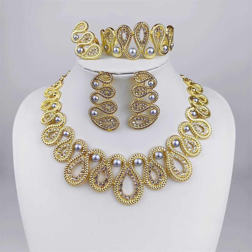 

Two Tones Round Chunky Choker Jewelry Set Collar Necklace Drop Earrings Bracelet Ring African Bridal Wedding Party Best Gifts