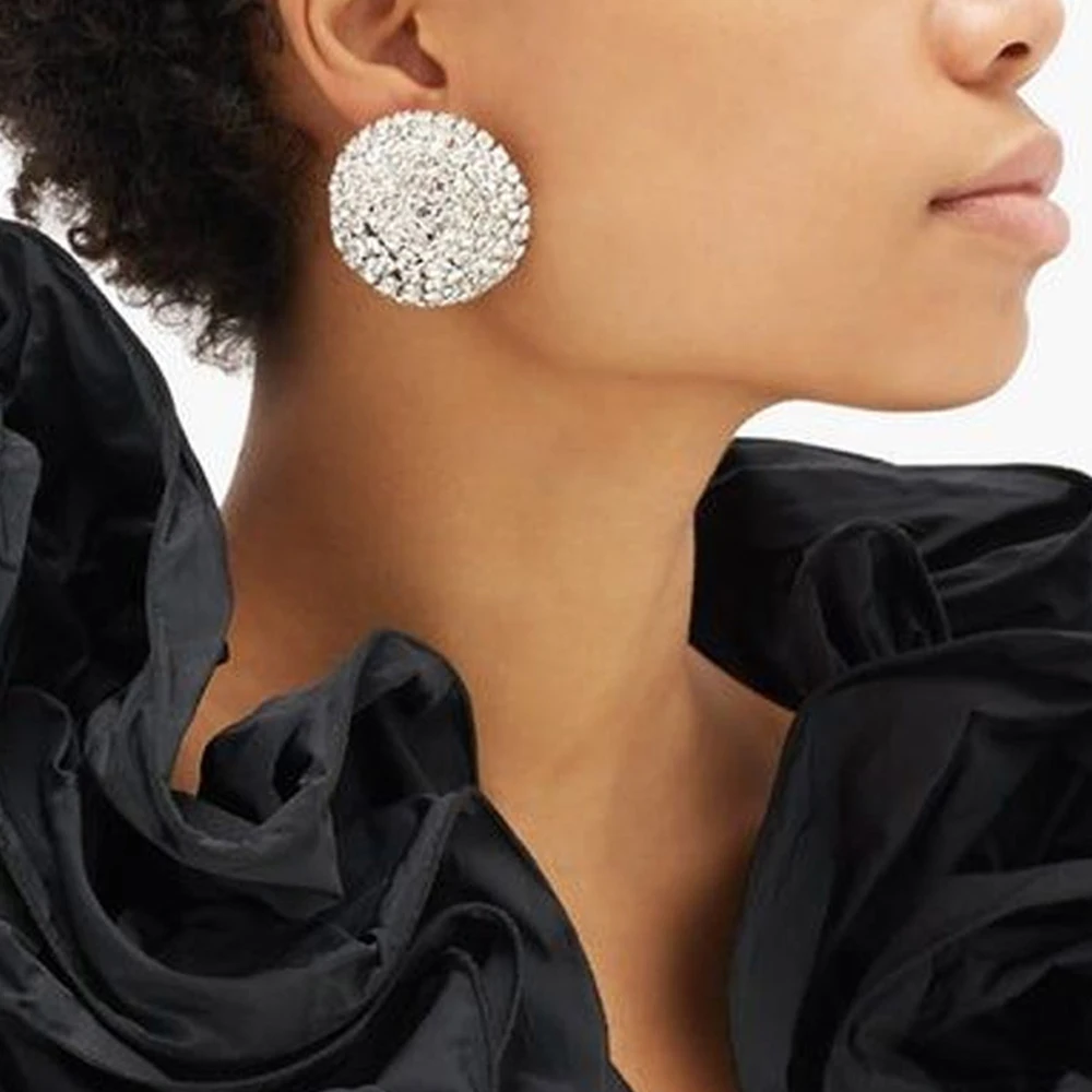 Stonefans Bling Rhinestone Round Earrings Stud Fashion Silver Color Crystal Statement for Women Jewelry Wedding Party Earrings