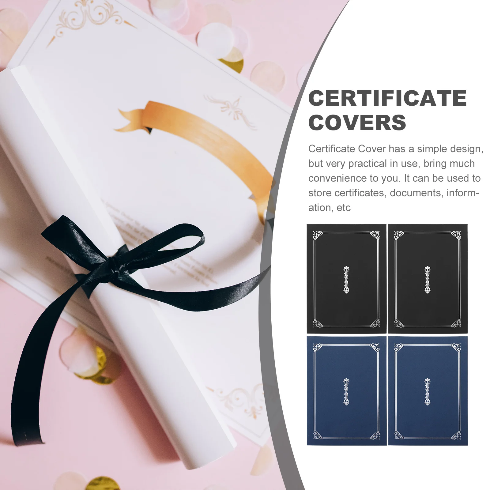 

4pcs Certificate Holder Blackpaper Document Holder Diploma Cover Award Envelope Report Cover For Graduation Ceremony