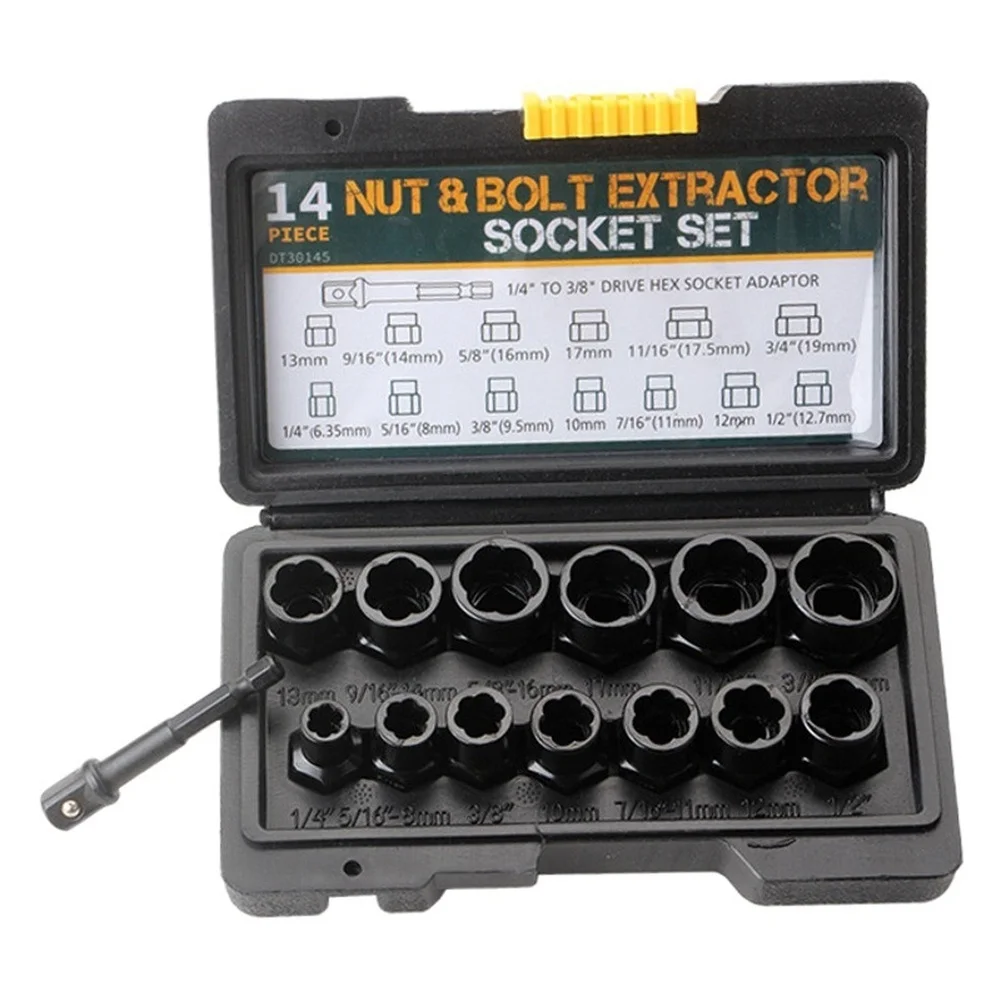 14pcs Nut Bolt Extractor Set Bolt Damaged Screw Remove Broken Bolt Extractor Kits Bolt Nut Remover Socket Set Extraction Socket