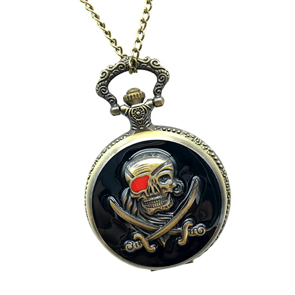 Skull Design Vintage Pocket Watch Retro Quartz Alloy Mechanical Hanging Watch Chain Fashion Gift for Men Women