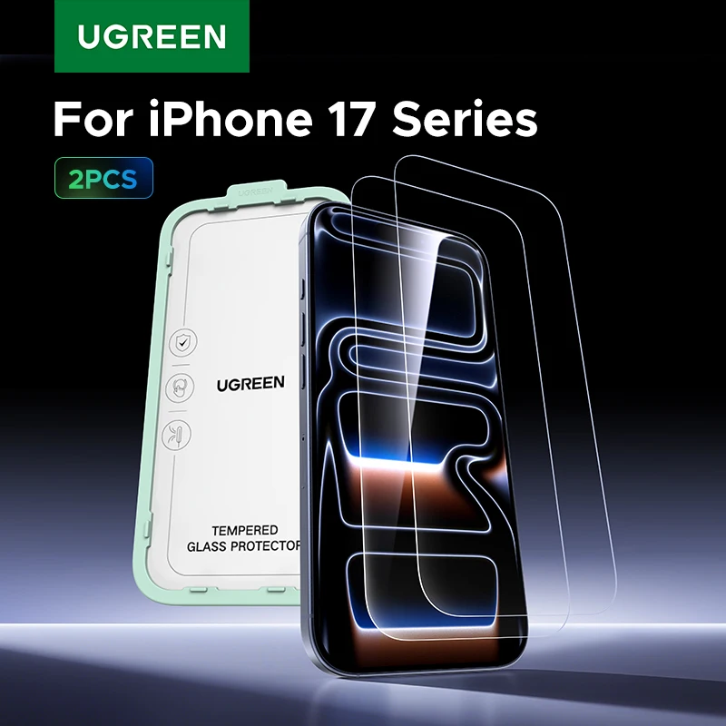 סט 2 מגני מסך זכוכית מחוסמת UGREEN, תואם לאייפון 17/16/15/14/13 , הגנה באיכות HD