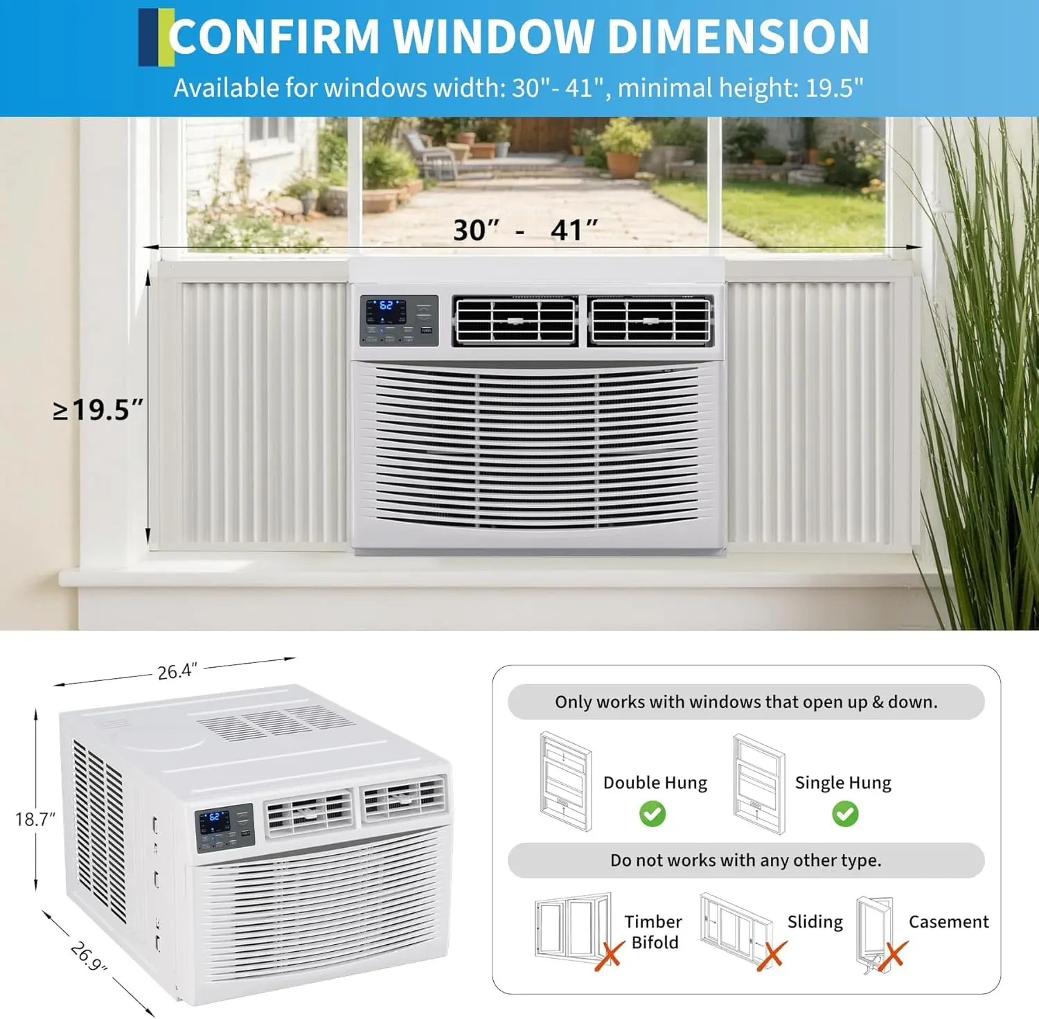 Window Air Conditioner Heat Pump, 23200 BTU 7-in-1 Smart Inverter Window AC Unit, Cool Heat Fan & Dry 208/230V Alexa & Wifi Up to 950 Sq ft