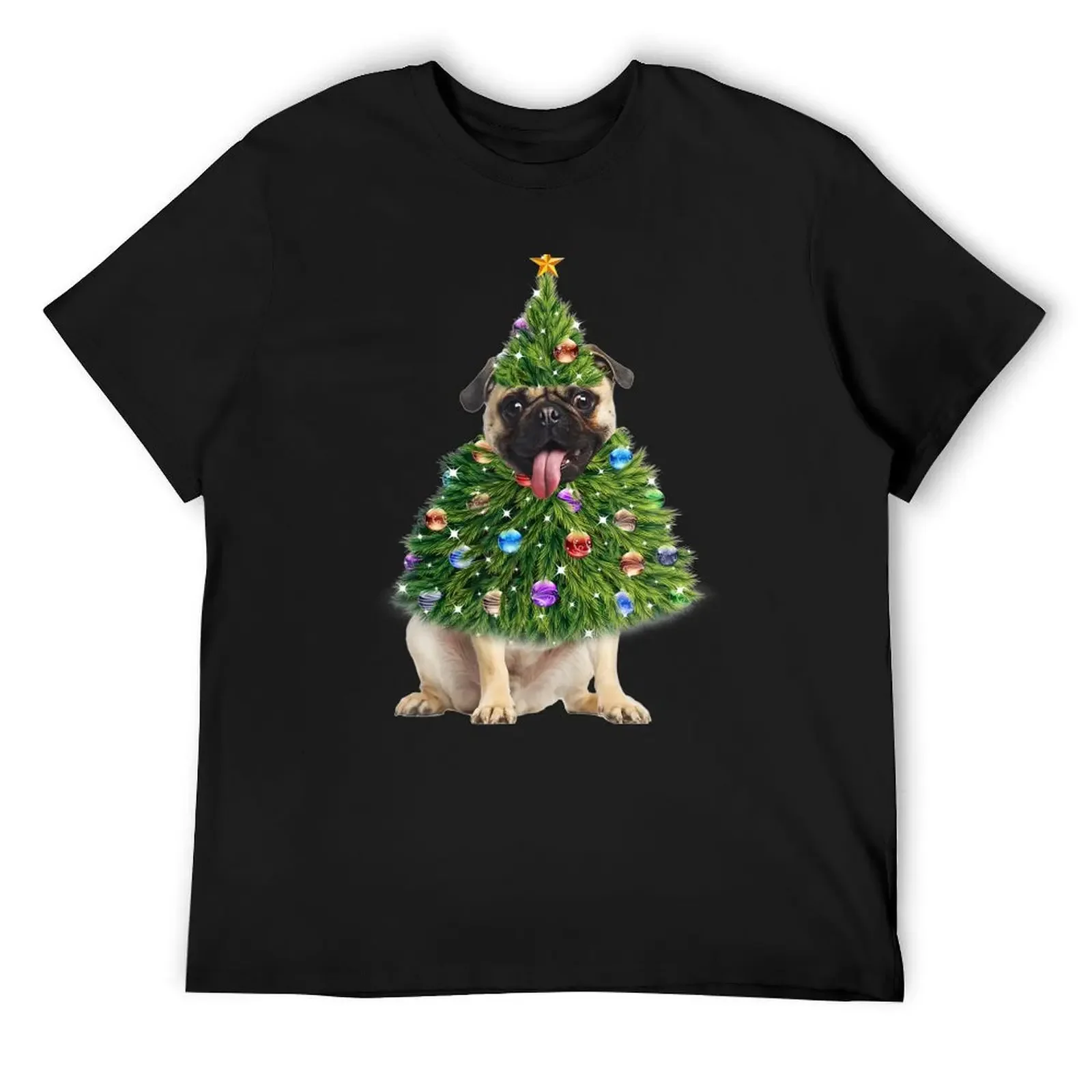 Pug Christmas Tree Lights Santa Hat Funny Christmas T-Shirt T-shirts oversize plus size tops t shirts for men cotton