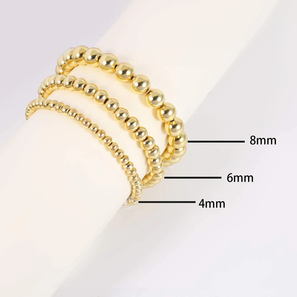 18K Gold Plated Waterproof Bracelet Stack Beaded Bracelets for Women Strand Bead Ball Bracelet Sets Stackable Jewelry Gifts