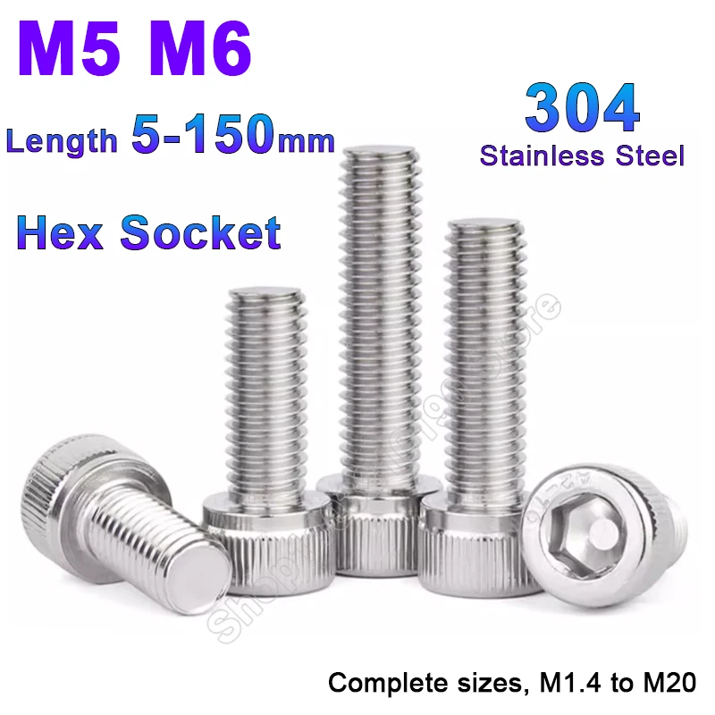 

5-20pcs DIN912 M5 M6 A2 304 Stainless Steel Allen Hexagon Hex Socket Cap Head Screw Bolt Length 5 6 8 10 12 14 15 16 18 20-150mm