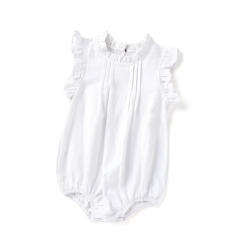 Hot Style Baby Romper Suit New Pure Color Sleeveless Climb Clothes Lace Breathable Linen Garment Girl Children\'s Clothing