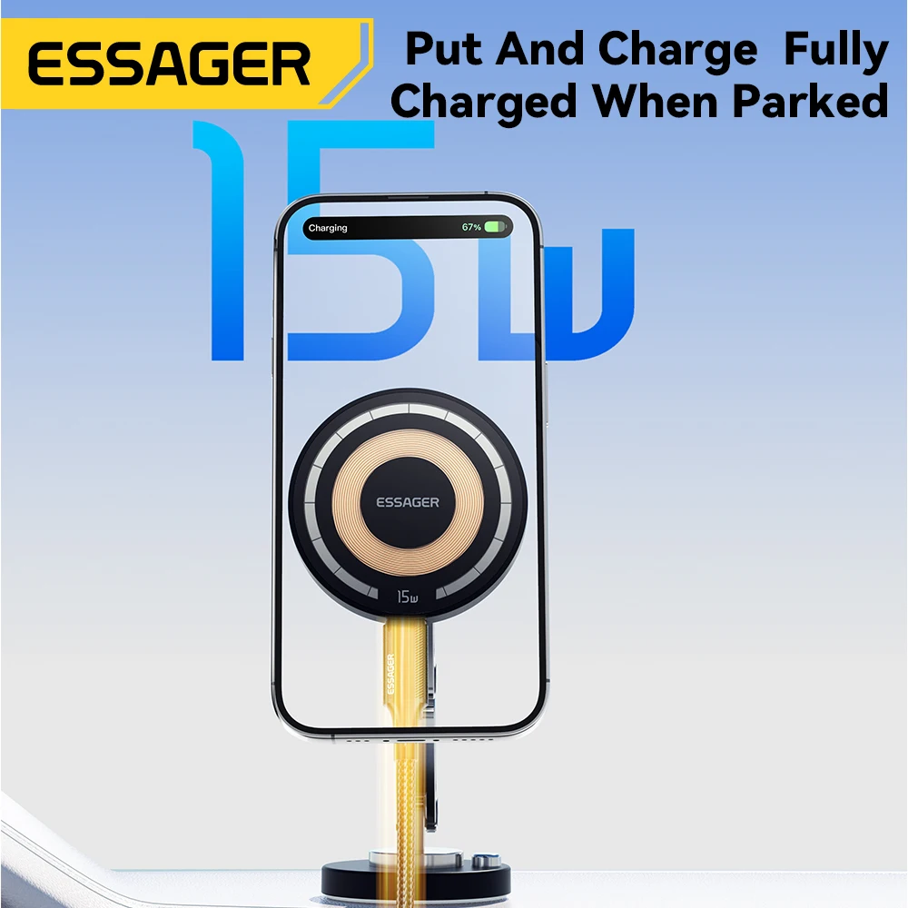 Essager 15W Magnetic Car Wireless Charger 360° Phone Holder Telescoping Car Mount For iphone 15 14 13 Max Car Navigation Bracket