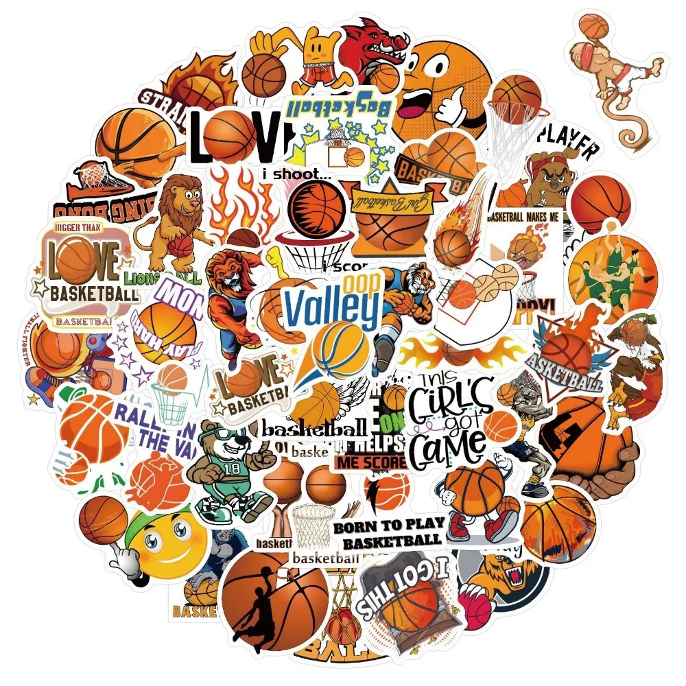 50 PCS Basketball Sticker For Laptop Cute Cartoon Ball Sports Sheet Scrapbooking Kids Toy Guitar Luggage Motorcycle Phone Decals