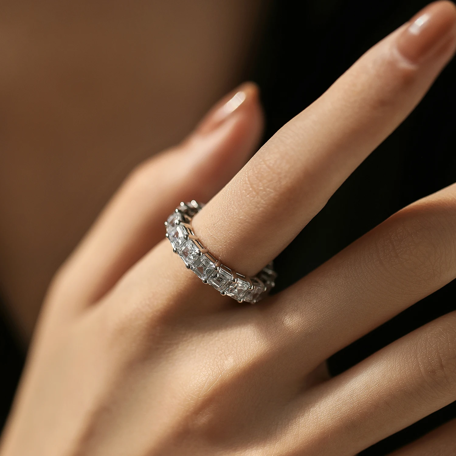MODIAN 925 Sterling Silver Luxury Emerald Cut Square Sparkling Zirconia Wedding Ring For Women Anniversary Fine Jewelry Gifts