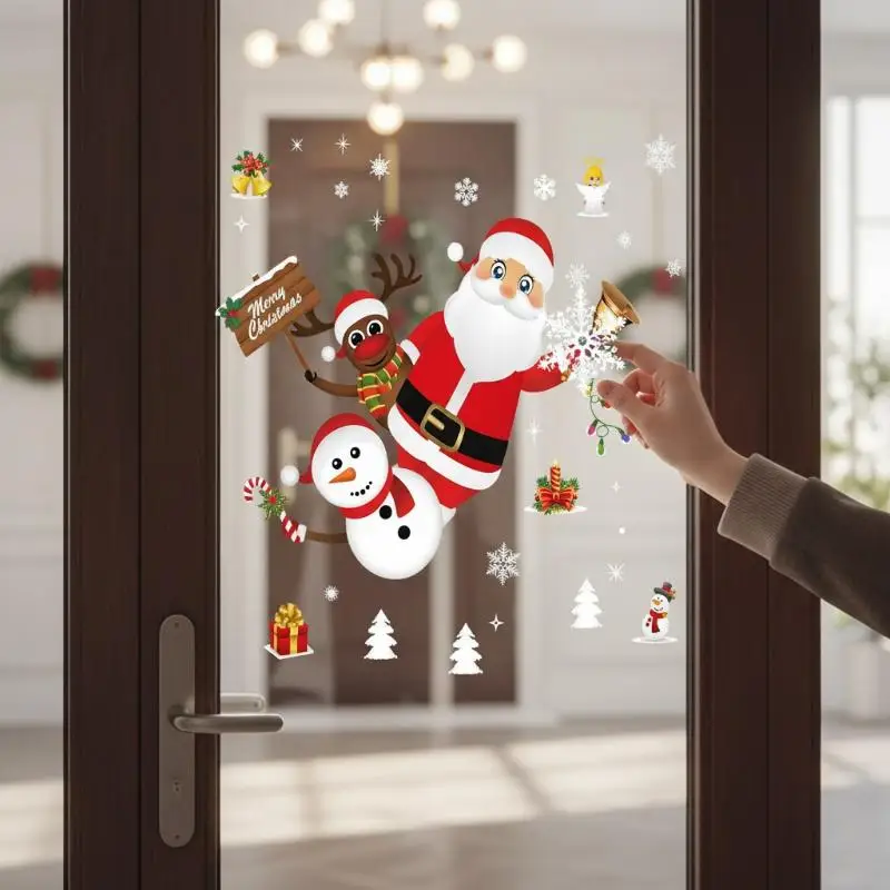 Picture 3: Christmas Window Static Stickers 2/4 Sheet Removable Santa Reindeer Snowflake Pattern for New Year Winter Home Decoration