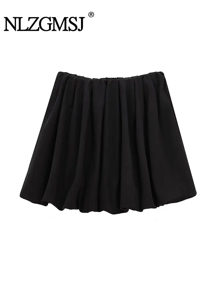 TRAF 2025 Spring Women Elegant Mini Skirts Pleated Lantern Short Skirts Woman Fashion Casual Party Skirts