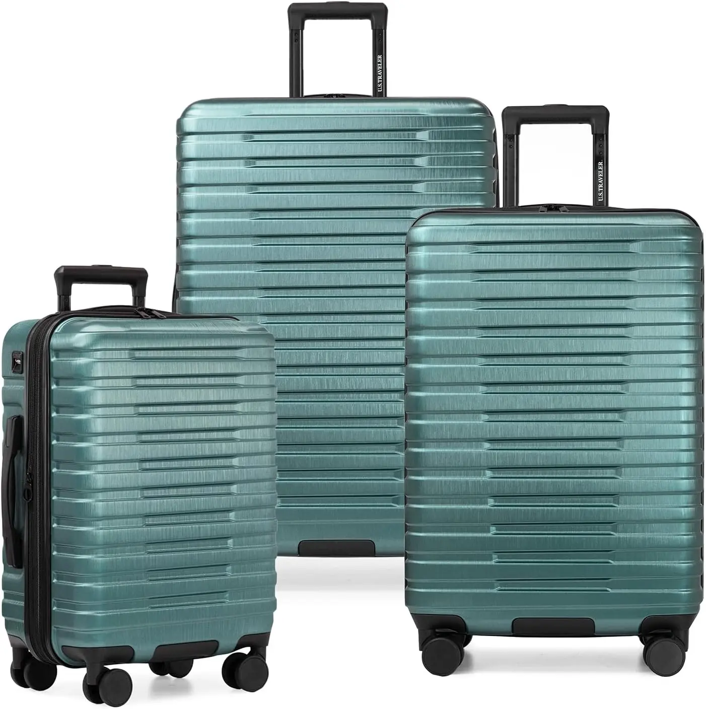 EUA viajante Boren-policarbonato Hardside robusto mala de viagem, bagagem com 8 rodas Spinner, alça de alumínio, Teal, 3 pcs