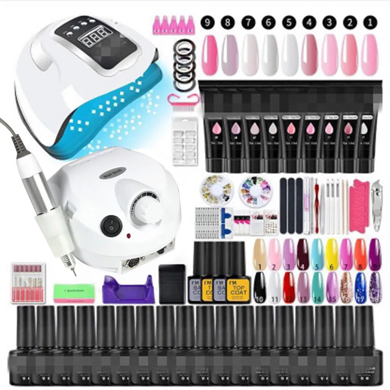 Gel Nail Polish Set Poly Nail Gel Kit With Nail Lamp Semi Permanent Gel Varnish Set Professional Nail Art Tools Kit Manicure Set