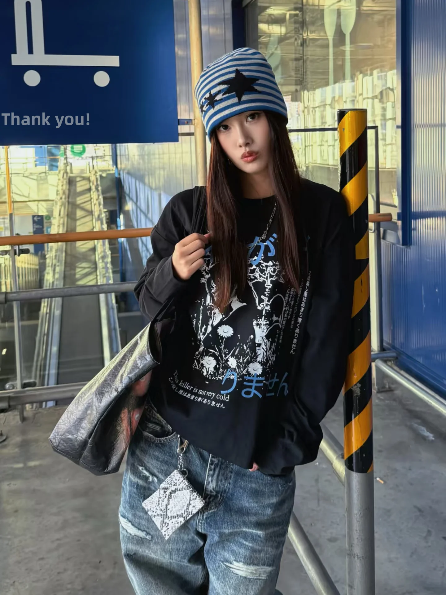 Dark Style Streetwear Long Sleeve round Neck T-Shirt Women's Loose Fit Cotton Top Printed Graphic Fall Collection