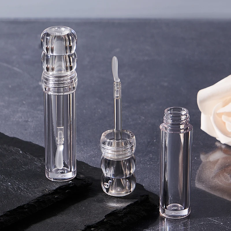 Tubes de brillant à lèvres transparents vides de 3.5ml, avec brosse en Silicone, Tube rond de brillant à lèvres cosmétique, bouteille de baume à lèvres transparente rechargeable