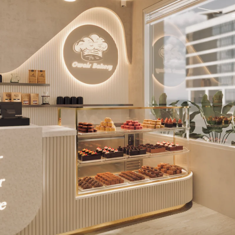 Modern Sweet Shop Counter Design Display Stone Bar Counter Wooden Used Coffee Shop Furniture Interior Design Cake Shop