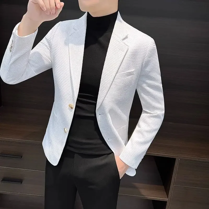 Party kurz geschnittene Herren anzug Jacken Einreiher Mantel männlicher Blazer weiße Kleidung Luxus Designer elegant modisch 2024