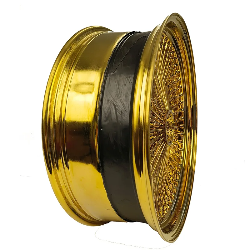 Cross Lace Spokes Gold Wheel Chrome