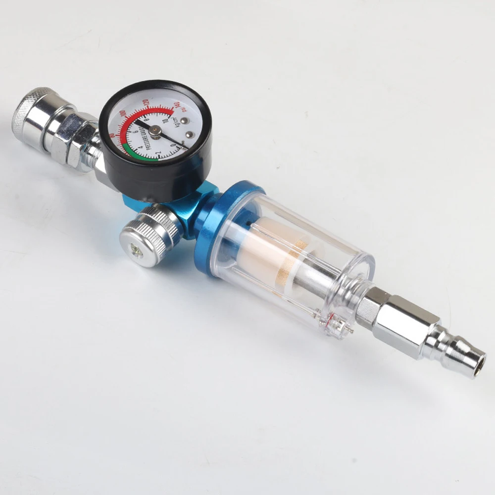 

1/4" Car Spray Paint Tool Air Pressure Regulator Gauge with Quick Connector Oil Water Separator Filter
