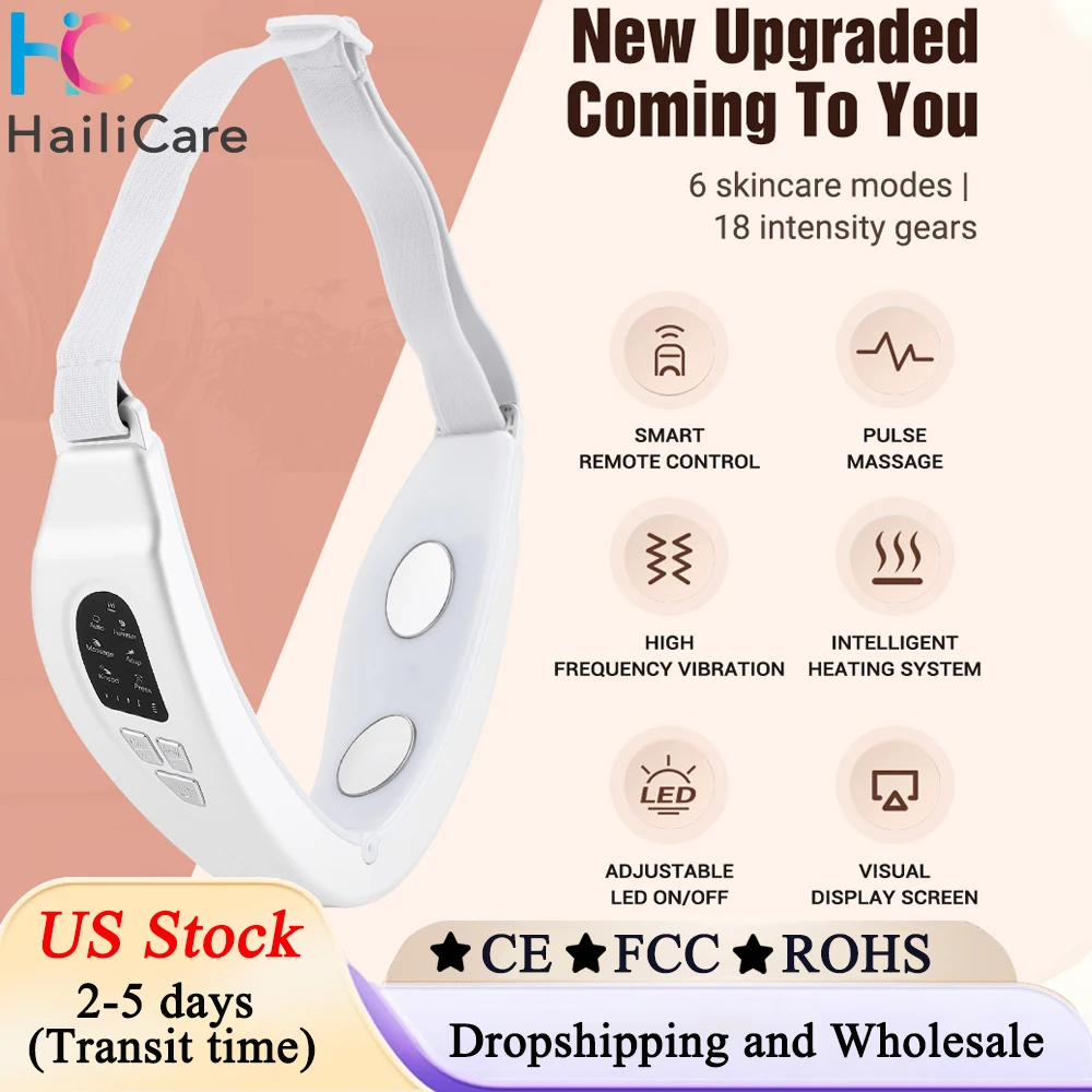 米国株EMS美顔器二重あごV字リフトベルト5色ライト温湿布フェイスバイブレーションマッサージャーリモコン