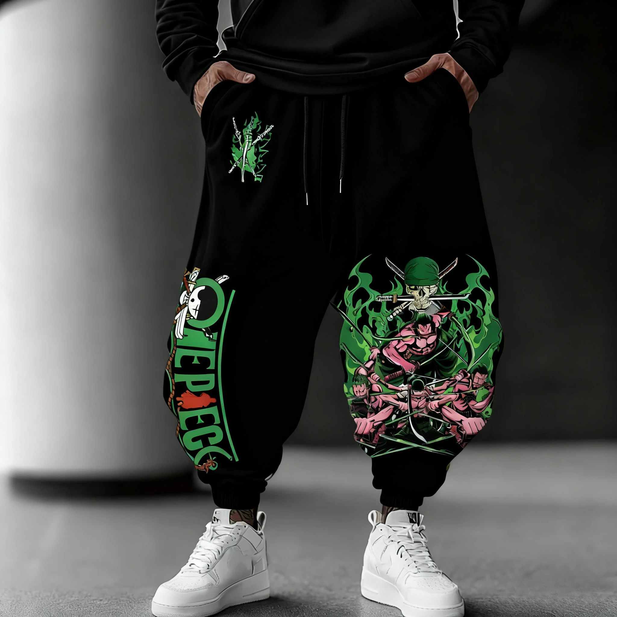 ONE PIECE Anime Roronoa Zoro Printed Sweetpants 2025 Autumn/Winter Men's New Hip Hop Trend Y2K Casual Loose Sports Tapped Pants