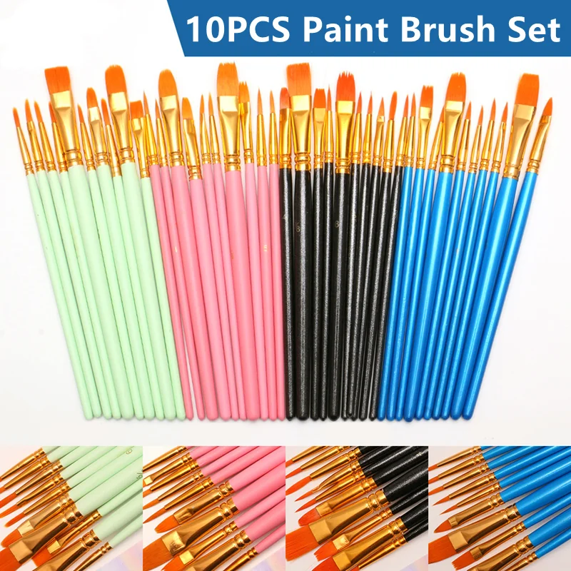 

10Pcs Paint Brush Set Nylon Hair Wooden Handle Artist Professional Oil Watercolor Acrylic Painting Brushes DIY Art Supplies